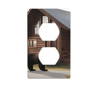 YYHWHJDE Rustic Lodge Bear Prints - Pannello a parete per presa elettrica, decorazione resistente al calore, 11,4 x 7 cm