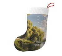 YYHWHJDE Salice vicino al lago Immagine Natale decorativo calze colori vivaci aggiungono un'atmosfera festosa