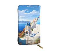 YYHWHJDE Santorini Greek Island Sea View Printing Portafoglio lungo pochette in pelle progettato per ragazze e donne alla moda elegante e personalizzato 19 x 10,5 cm, nero, taglia unica, Nero , Taglia