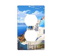 YYHWHJDE Santorini, pannello decorativo a doppia presa con immagine dell'isola greca e vista sul mare, resistente e adatto per prese di luce, accessori per interruttori, 11,4 x 7 cm