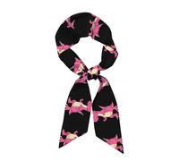 YYHWHJDE Sciarpa di seta a strisce lunghe con stampa di dinosauri rosa per donne, striscia morbida e liscia, accessori per borse
