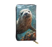 YYHWHJDE Seal pup in water Pattern Leather lungo pochette portafoglio Progettato per ragazze e donne alla moda elegante e personalizzato 19 x 10,5 cm, nero, taglia unica, Nero , Taglia unica