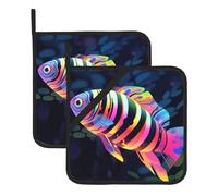 YYHWHJDE Set di 2 tappetini isolati quadrati colorati con immagine di pesce zebra, per isolamento termico durante la rimozione del coperchio, forno a microonde, forno e barbecue all'aperto