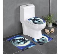 YYHWHJDE Set di 3 tappetini antiscivolo con motivo lupo sotto la luna, tappeti da bagno per il massimo comfort, bagni padronali