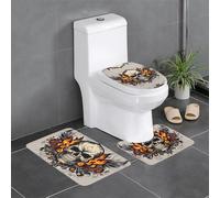 YYHWHJDE Set di 3 tappetini antiscivolo con stampa di teschio di fuoco, tappeti da bagno per il massimo comfort, bagni padronali