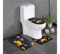 YYHWHJDE Set di 3 tappetini da bagno con stampa di rose gialle, tappetini da bagno, antiscivolo, ad asciugatura rapida