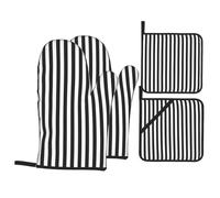 YYHWHJDE Set di quattro pezzi da cucina con motivo a righe bianche e nere include 2 guanti isolanti e 2 cuscinetti per coperchio con tasche anti-scottatura e termoisolanti