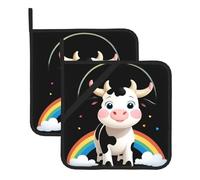 YYHWHJDE Simpatica mucca sotto l'arcobaleno Stampe Set di due pezzi quadrati, isolato, ispessito, impermeabile, facile da pulire