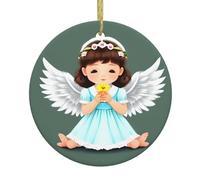 YYHWHJDE Simpatico ciondolo rotondo in ceramica con stampa a forma di piccolo angelo, 7,4 cm, aggiunge un'atmosfera festosa alle feste di vacanza