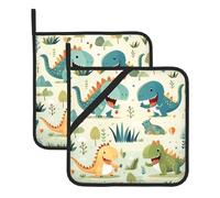 YYHWHJDE Simpatico sottopentola isolato quadrato con motivo dinosauro, 2 pezzi, spesso e resistente, per isolamento termico, per microonde, forno e grigliate all'aperto