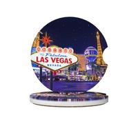 YYHWHJDE Sottobicchieri in ceramica per auto, 2 pezzi | Antiscivolo, accessori per auto per donne e uomini stampa di città notturna di Las Vegas