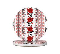 YYHWHJDE Sottobicchieri in ceramica per auto, 2 pezzi | Antiscivolo, accessori per auto per donne e uomini stampa ucraina con rose stile ricamo