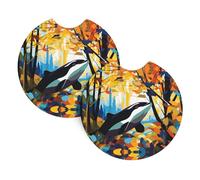 Yyhwhjde Sottobicchieri per interni dell'auto, con stampa di orche assassine nei boschi, 2 pezzi, impermeabile e veloce, per auto, camion, SUV e navi