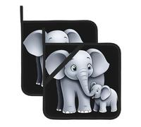 YYHWHJDE Sottovaso con motivo elefante madre e figlio, quadrato, 2 pezzi, spesso, resistente, per isolamento termico, per microonde, forno e grigliate all'aperto