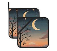 YYHWHJDE Sottovaso quadrato con motivo stelle e luna, 2 pezzi, spesso e resistente, con cordino, per forni a microonde, forni, grigliate all'aperto