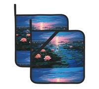 YYHWHJDE Sottovaso quadrato con stampa di loto palude, 2 pezzi, dotato di una comoda corda laterale per appenderlo facilmente