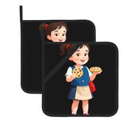 YYHWHJDE Sottovaso quadrato con stampa di una bambina che mangia biscotti, 2 pezzi, dotato di una comoda corda laterale per appenderlo facilmente