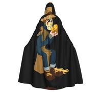 YYHWHJDE Spaventapasseri che mangia pane immagine Halloween adulto mantello con cappuccio grande mantello con cappuccio con papillon, senza cerniera