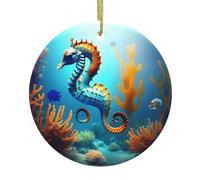 YYHWHJDE Stampa di cavallucci marini con fondali marini in ceramica rotonda da appendere, 7,4 cm, aggiunge atmosfera alla festa di Natale