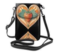 YYHWHJDE Strawberry in the orange heart Picture - Telefono cellulare da donna con prepuzio in pelle, a tracolla, piccola tracolla regolabile