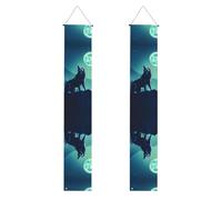 YYHWHJDE Striscione per portico di laurea con stampa lupo che ulula alla luna piena, robusto, durevole, lavabile e riutilizzabile, decorazione per laurea 30,5 x 180 cm