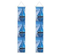 YYHWHJDE Striscione per portico di laurea con stampe di barche a vela blu, robusto, durevole, lavabile e riutilizzabile, decorazione per feste, cerimonie, porte d'ingresso