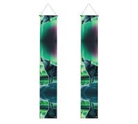 YYHWHJDE Striscione per portico di laurea con stampe lupi che ululano all'aurora boreale, robusto, durevole, lavabile e riutilizzabile, decorazione per feste di laurea, cerimonie, porte d'ingresso