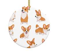 YYHWHJDE Super cute Little Corgi stampa albero di Natale rotondo in ceramica da appendere -7,4 cm aggiunge atmosfera alla festa di festa