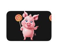 YYHWHJDE Tappetino antiscivolo e ispessito con motivo di maiale che mangia lecca-lecca, adatto per bagni, camere da letto, tappetini lavabili 40,6 x 61 cm