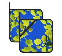 YYHWHJDE Tappetino isolante quadrato con motivo Ginkgo Biloba, 2 pezzi, spesso e resistente, con cordino, per forni a microonde, forni, grigliate all'aperto