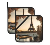 YYHWHJDE Tappetino isolante quadrato con motivo Torre Eiffel di Parigi, 2 pezzi, spesso e resistente, con cordino, per forni a microonde, forni, barbecue all'aperto
