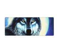 YYHWHJDE Tappetino per mouse extra large con immagine di lupo sotto la luna, per computer e ufficio, tastiera da gioco antiscivolo, versione ispessita, 30,5 x 80 cm