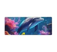 YYHWHJDE Tappetino per mouse extra large con stampa di delfini sottomarini con stampa di corallo, per computer, ufficio, tastiera da gioco, versione ispessita, 30,5 x 80 cm