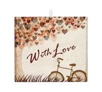 YYHWHJDE Tappetino scolapiatti da cucina con stampe romantiche e biciclette sotto il cuore, con stampe vivaci, strato di appoggio ad asciugatura rapida per piatti ed elettrodomestici, antiscivolo e