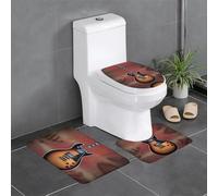 YYHWHJDE Tappeto da bagno antiscivolo con motivo chitarra rock, set da tre pezzi, antiscivolo e durevole