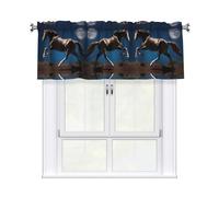 YYHWHJDE Tende corte con mantovana 137,2 x 45,7 cm, immagine cavallo sotto la luna, per cucina, bagno, lavanderia, studio, si adatta alla maggior parte delle aste per tende standard o decorative