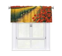 YYHWHJDE Tende corte con mantovana, 137,2 x 45,7 cm, motivo: campo di papaveri, stampa su strada in mattoni gialli, per cucina, bagno, lavanderia, studio, si adattano alla maggior parte delle aste per