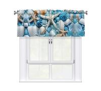 YYHWHJDE Tende corte con mantovana, 137,2 x 45,7 cm, oceano, mare, spiaggia, conchiglie, stelle marine, motivo blu per cucina, bagno, camera da letto, studio, si adattano alla maggior parte delle aste