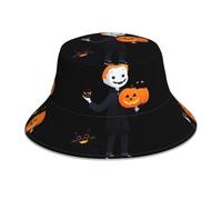 YYHWHJDE The Black Cat Ghost Behind The Little Boy Pattern Reflective Bucket Hat Leggero, traspirante, pieghevole per uomini e donne