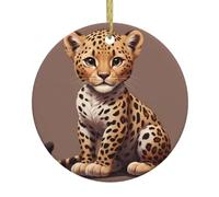 YYHWHJDE The Coquettish Little Leopard Picture Christmas Ceramic Decoration Circular Interior Decoration Gift -7,4 cm