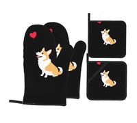 YYHWHJDE The Little Corgi - Set di 4 guanti da forno e presine da cucina, spessi e durevoli, anti-scottatura e termoisolanti