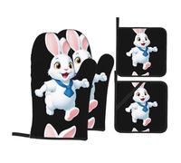 YYHWHJDE The Little White Rabbit Jumping Pattern - Set di 4 guanti da forno e presine da cucina, spessi e durevoli, anti-scottatura e termoisolanti