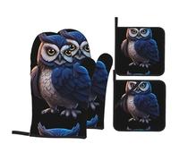 YYHWHJDE The Owl That Never Sleeps - Set di 4 guanti da forno e presine da cucina, spessi e durevoli, anti-scottatura e termoisolanti