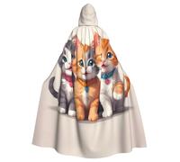YYHWHJDE Three Happy Kittens Picture Adult Halloween giacca con cappuccio mantello lungo partito mantello adatto per uomini e donne