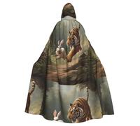 YYHWHJDE Tiger Chasing Rabbit Picture Halloween adulto mantello con cappuccio senza cerniera, comodo per feste in costume