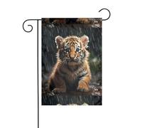 YYHWHJDE Tigre cucciolo sotto la pioggia Immagine Giardino pennone esterno cortile decorazione su entrambi i lati 30,5 x 45,7 cm