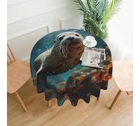 YYHWHJDE Tovaglia decorativa rotonda da 152,4 cm, motivo cucciolo di sigillo in acqua, per interni ed esterni, su tavoli rotondi come tavolini da caffè, tavoli da pranzo e tavoli da fattoria