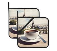 YYHWHJDE Tovaglietta termica quadrata con stampa della Torre Eiffel del caffè parigino, 2 pezzi, dotata di una comoda corda laterale per appenderlo facilmente