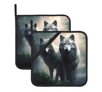 YYHWHJDE Two Wolves Prints - Set di 2 presine isolate quadrate da 20,3 x 20,3 cm, antiscottatura e termoisolanti, impermeabili