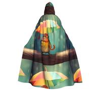 YYHWHJDE Uccello sotto l'ombrello arcobaleno Stampe Halloween adulto mantello con cappuccio per feste e costumi